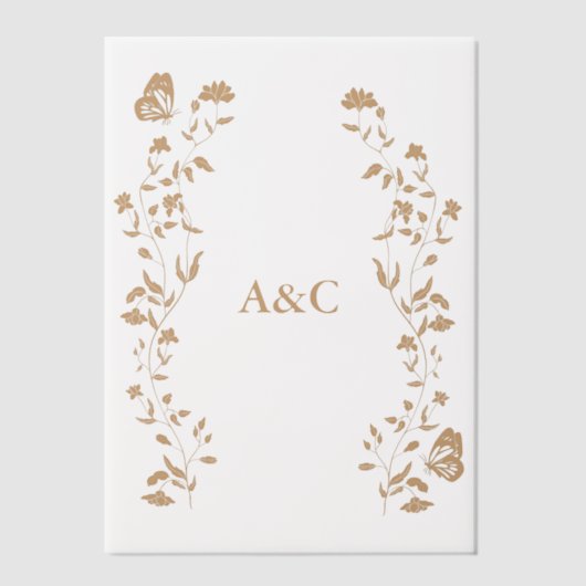 Butterfly Wedding Vellum Overlay Gouden Vellum Uitnodigingen (Voorkant)