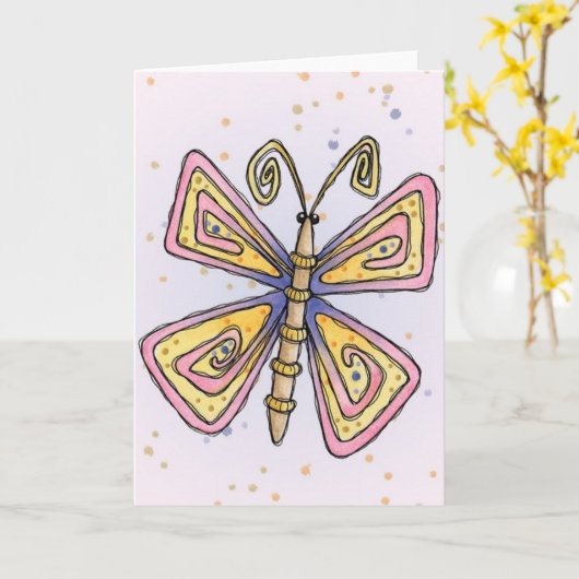 Butterfly - Wenskaart Kaart (Gele Bloem)