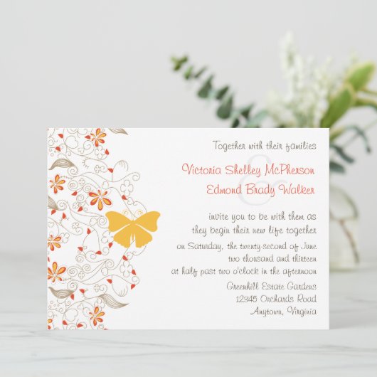 Butterfly Whimsy bruiloft uitnodiging (Staand voorkant)