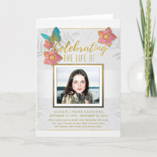 Butterfly White Gold Grey Memorial Service Invite