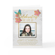 Butterfly White Gold Grey Memorial Service Uitnodi