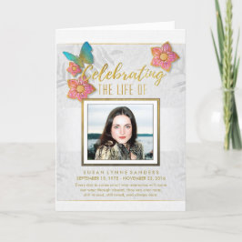 Butterfly White Gold Grey Memorial Service Uitnodi