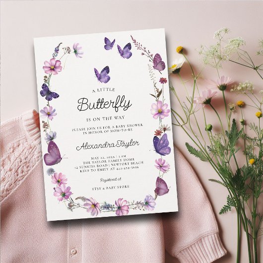 Butterfly Wild Paarse Mauve Roze Baby Girl Shower Kaart