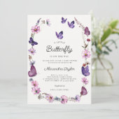 Butterfly Wild Paarse Mauve Roze Baby Girl Shower Kaart (Staand voorkant)