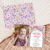 Butterfly Wildflower 1e Verjaardag Foto Kaart