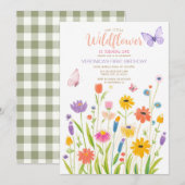 Butterfly Wildflower 1e verjaardag uitnodiging (Voorkant / Achterkant)