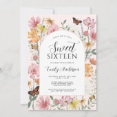 Butterfly Wildflower Arch Pink Sweet 16 Kaart (Voorkant)