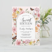 Butterfly Wildflower Arch Pink Sweet 16 Kaart (Staand voorkant)