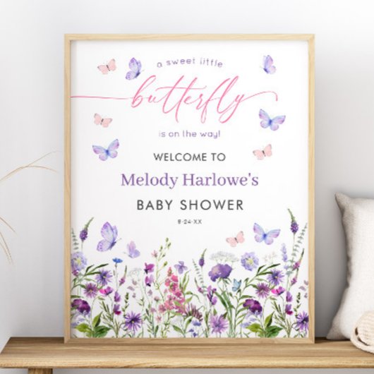 Butterfly Wildflower Baby shower 16x20 Welkom Poster