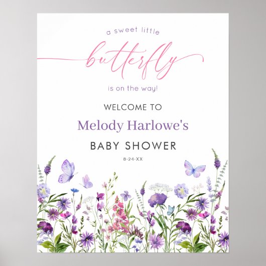 Butterfly Wildflower Baby shower 16x20 Welkom Poster (Voorkant)