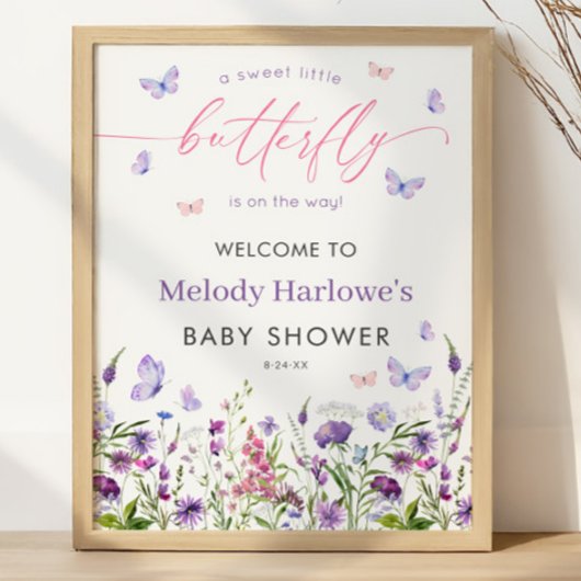 Butterfly Wildflower Baby shower 18x24 Welkom Poster