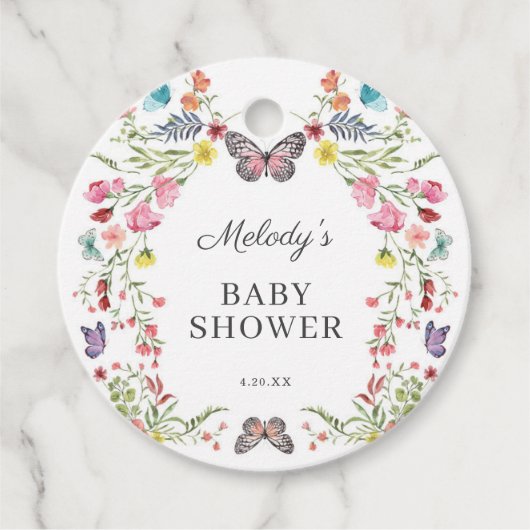 Butterfly Wildflower Baby shower Bedankjes Labels (Voorkant)