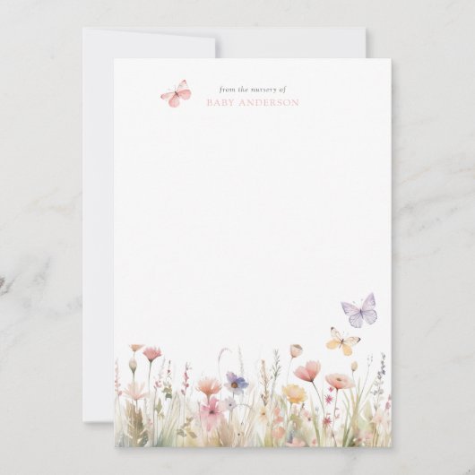 Butterfly Wildflower Baby shower Bedankkaart (Voorkant)