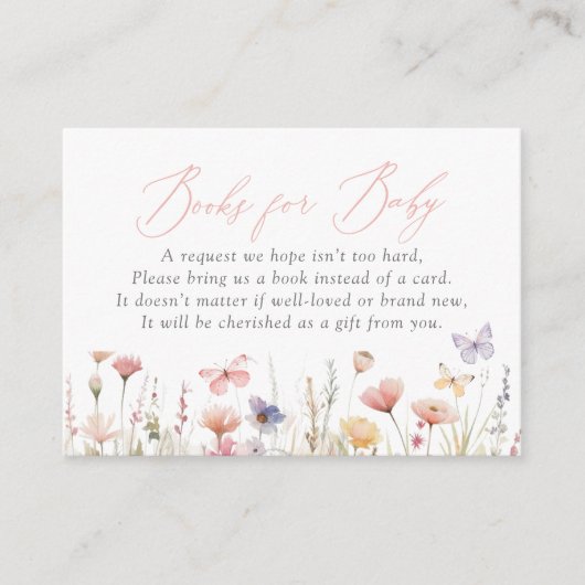 Butterfly Wildflower Baby shower Boeken voor Baby Informatiekaartje (Voorkant)
