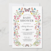 Butterfly Wildflower Baby shower Invitation Kaart (Voorkant)