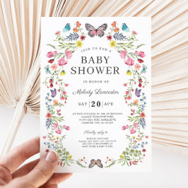 Butterfly Wildflower Baby shower Invitation Kaart