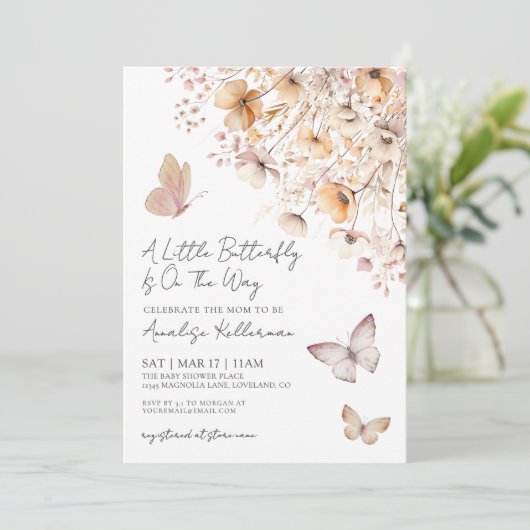 Butterfly Wildflower Baby shower Kaart (Staand voorkant)