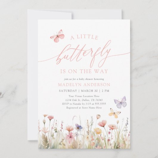 Butterfly Wildflower Baby shower Kaart (Voorkant)