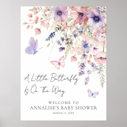Butterfly Wildflower Baby shower Poster (Voorkant)