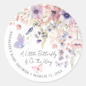 Butterfly Wildflower Baby shower Ronde Sticker (Voorkant)