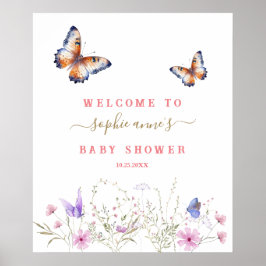 Butterfly Wildflower Baby shower Welkomstbord Poster