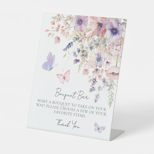 Butterfly Wildflower Boeket Bloemenbar Reclamebord Met Voetstuk (Voorkant)