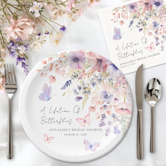 Butterfly Wildflower Bridal Shower Papieren Bordje