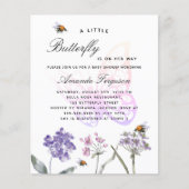 Butterfly wildflower budget baby shower uitnodigin (Voorkant)