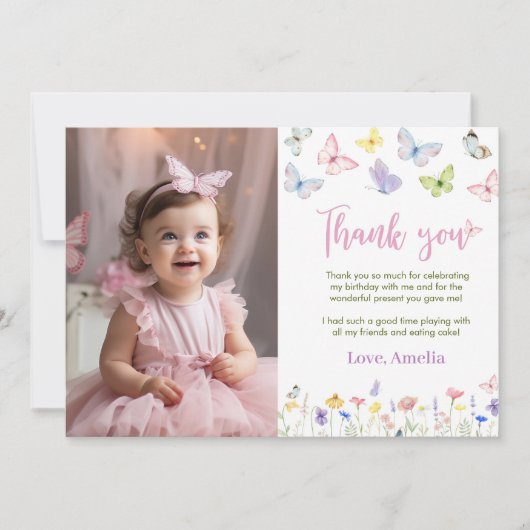Butterfly Wildflower Dank u kaart Verjaardagsfeest (Voorkant)