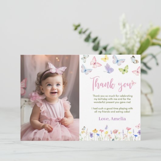 Butterfly Wildflower Dank u kaart Verjaardagsfeest (Staand voorkant)
