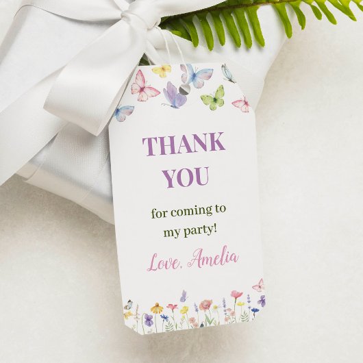 Butterfly Wildflower Dank u Label Verjaardagsfeest Cadeaulabel