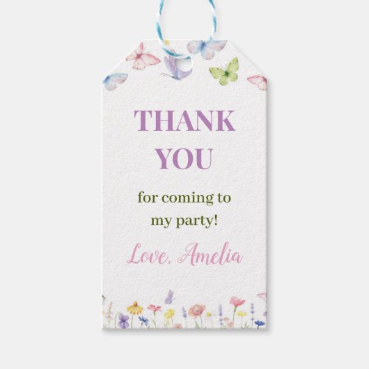Butterfly Wildflower Dank u Label Verjaardagsfeest Cadeaulabel (Voorkant)