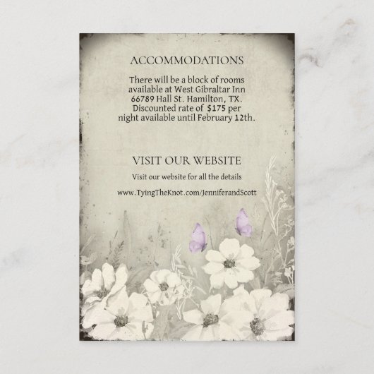 Butterfly Wildflower Details Huwelijk Informatiekaartje (Achterkant)