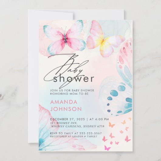 Butterfly Wildflower Floral Baby shower Uitnodigin Kaart (Voorkant)