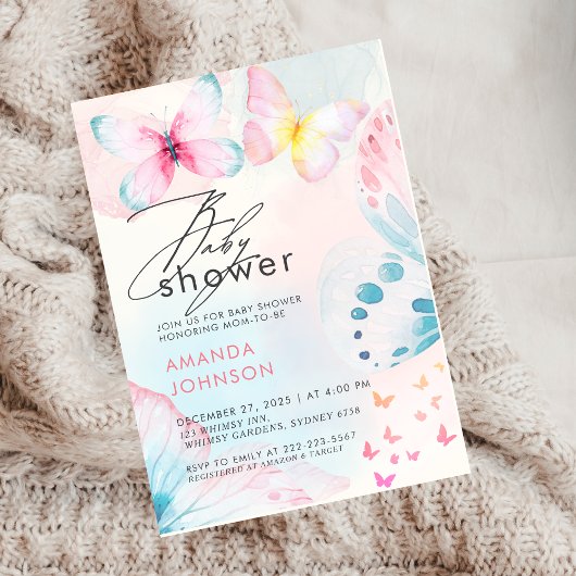 Butterfly Wildflower Floral Baby shower Uitnodigin Kaart