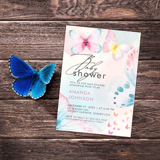 Butterfly Wildflower Floral Baby shower Uitnodigin Kaart