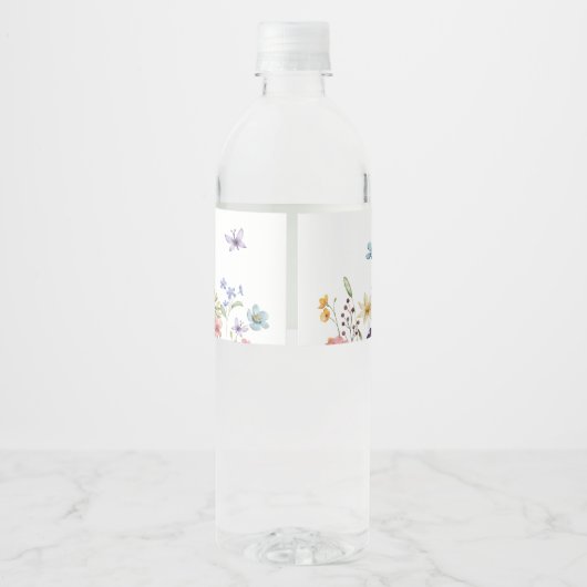 Butterfly Wildflower Garden Vrijgezellenfeest Waterfles Etiket (Achterkant)