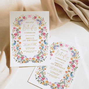 Butterfly Wildflower Krans Eerste 1e verjaardag Kaart