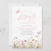 Butterfly Wildflower Meisje 1e Verjaardag Kaart (Voorkant)
