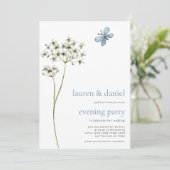 Butterfly Wildflower QR Blauw Huwelijksavond Party Kaart (Staand voorkant)