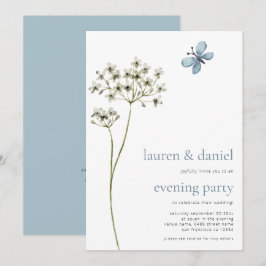 Butterfly Wildflower QR Blauw Huwelijksavond Party Kaart