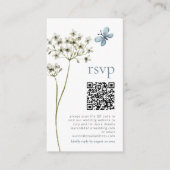 Butterfly Wildflower QR Blue Bruiloft RSVP Kaart (Voorkant)