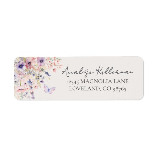 Butterfly Wildflower Return Address Etiket (Voorkant)
