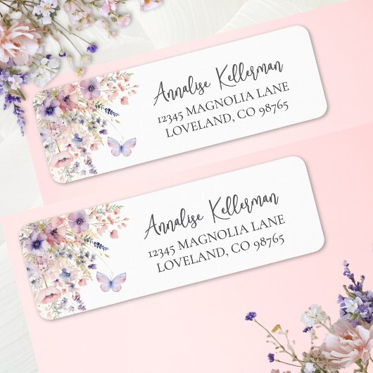 Butterfly Wildflower Return Address Etiket