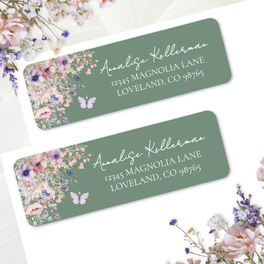 Butterfly Wildflower Return Address Etiket