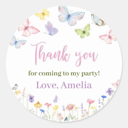 Butterfly Wildflower Verjaardag Sticker Labels (Voorkant)