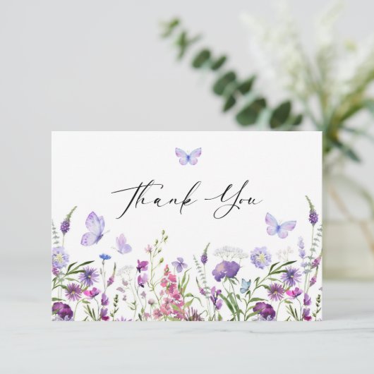 Butterfly Wildflower Vrijgezellenfeest Bedankkaart (Staand voorkant)