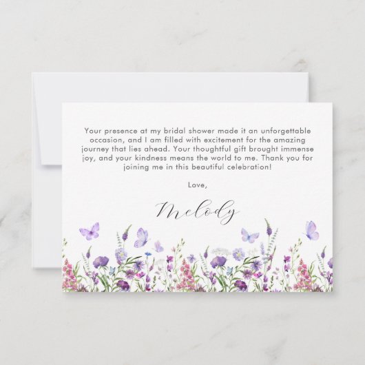 Butterfly Wildflower Vrijgezellenfeest Bedankkaart (Achterkant)