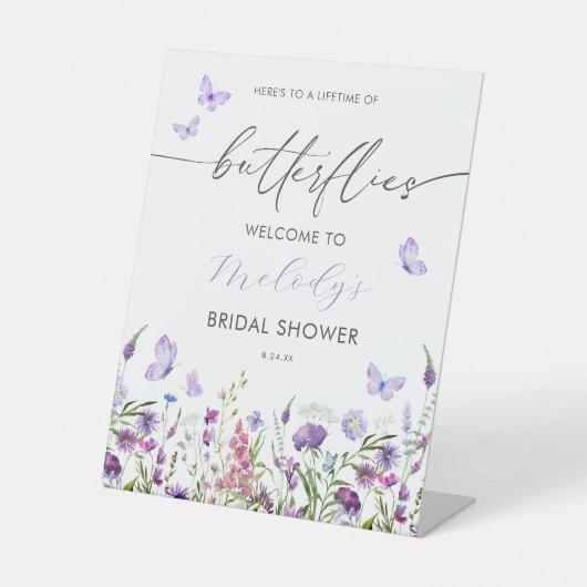 Butterfly Wildflower Vrijgezellenfeest Reclamebord Met Voetstuk (Voorkant)