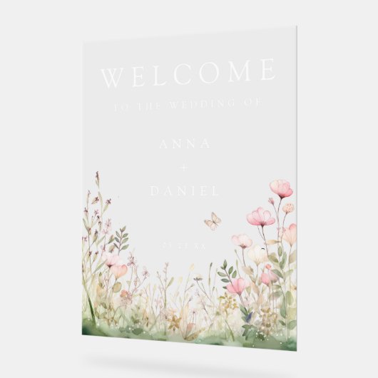 Butterfly Wildflower Wedding Acryl Bord (Hoek)